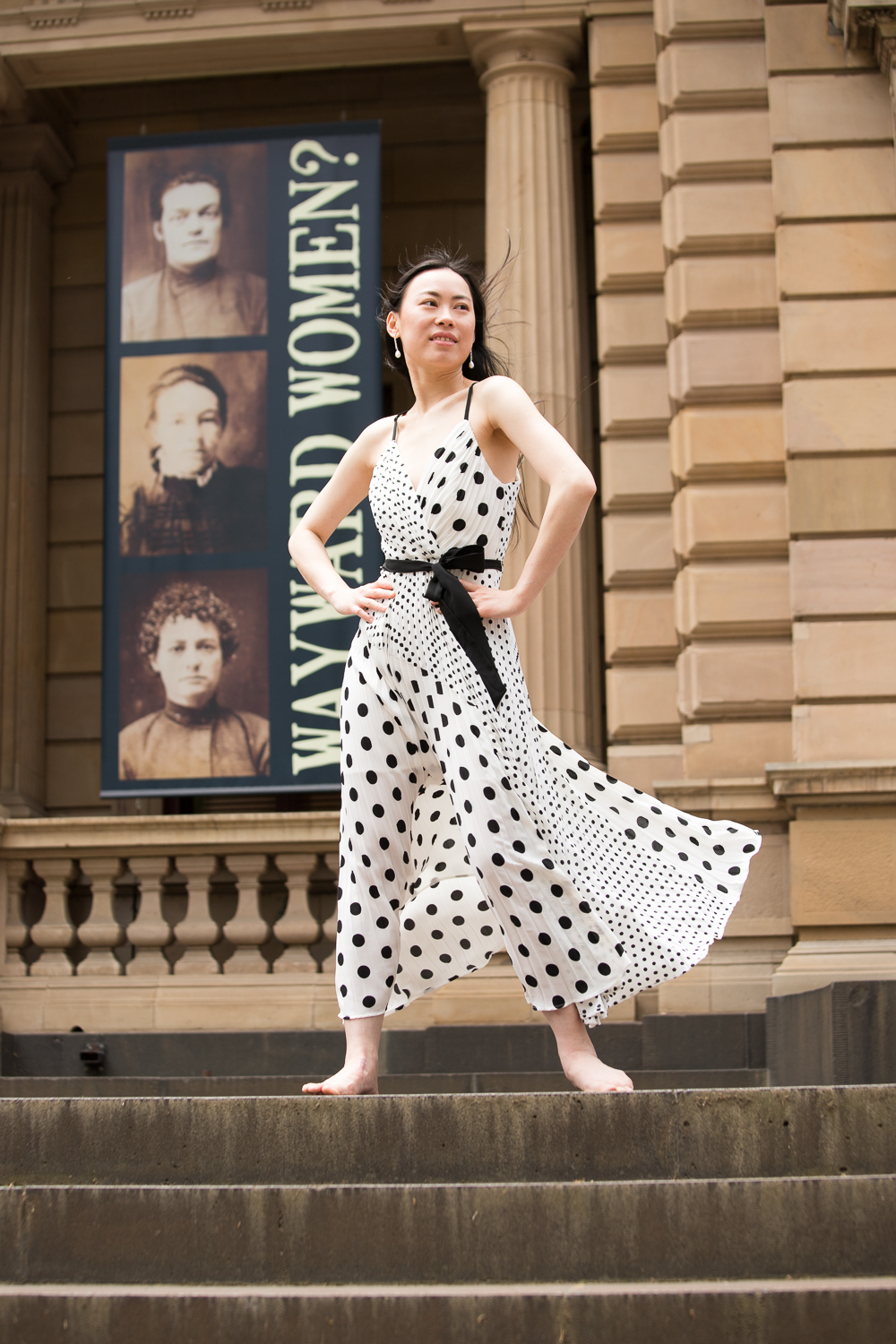 A Melbourne based model posing in front of the Old Treasury Building