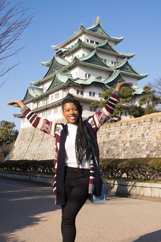 A young American woman at Nagoya Castle