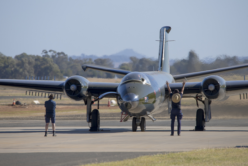 One of Australia's iconic air force aeroplanes the Canberra on display at an airshow